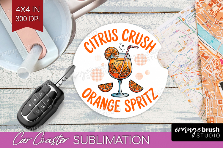 Orange Spritz Cocktail Car Coaster Summer Drink Coaster PNG