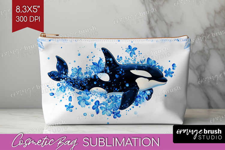 Orca Floral Cosmetic Bag Blue Flowers Makeup Bag PNG