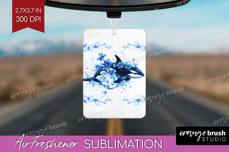 Orca Floral Air Freshener PNG Blue Flowers PNG Sublimation example image 1