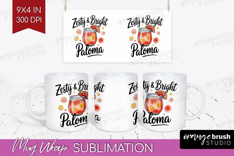 Paloma Cocktail Mug Wrap Summer Drink Mug PNG Sublimation