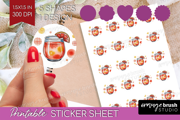 Paloma Cocktail Round Sticker Summer Drink Printable Sticker