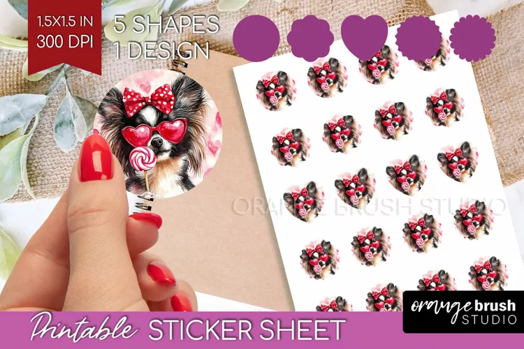 Papillon Valentine Round Sticker Valentines Day Printable