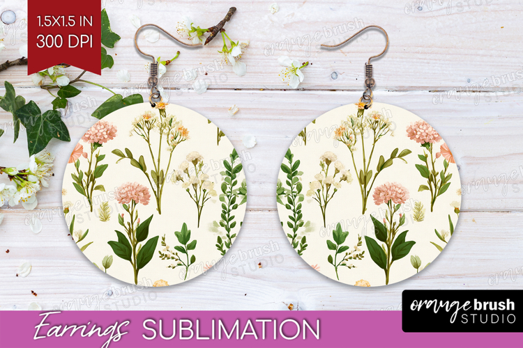 Pastel Flowers Round Earrings - Summer PNG Sublimation example image 1