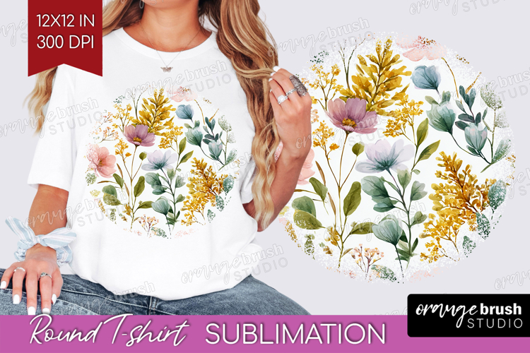 Pastel Flowers Round Tshirt Background - Summer PNG example image 1