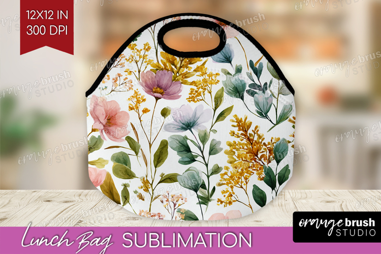 Pastel Flowers Lunch Bag - Summer Lunch Bug PNG Sublimation