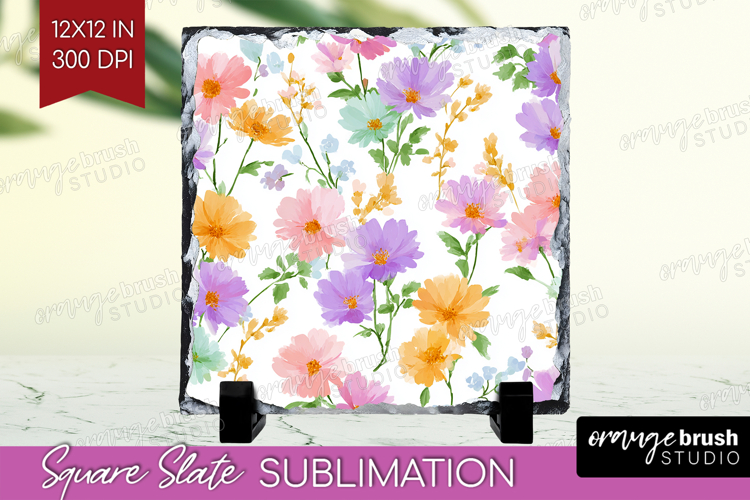 Pastel Flowers Slate PNG - Summer Square Slate Sublimation