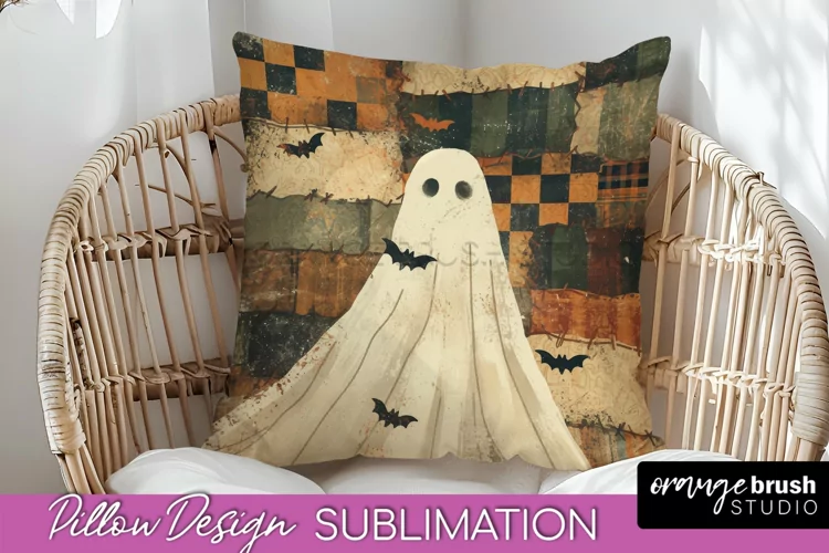 Patchwork Halloween Pillow Sublimation - Ghost Pillow Cover