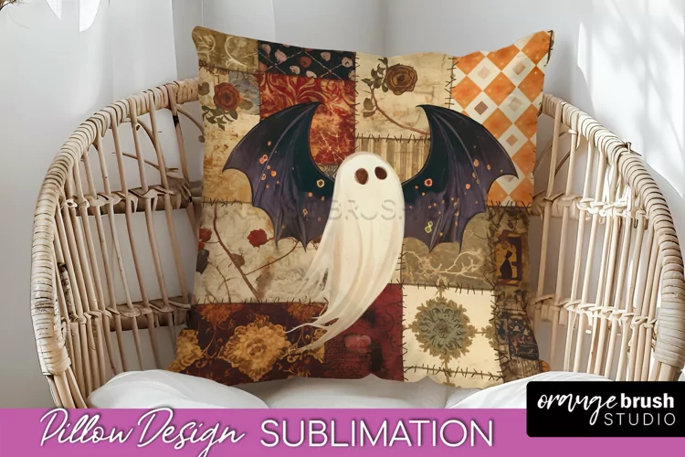 Patchwork Halloween Pillow Sublimation - Ghost Pillow Cover