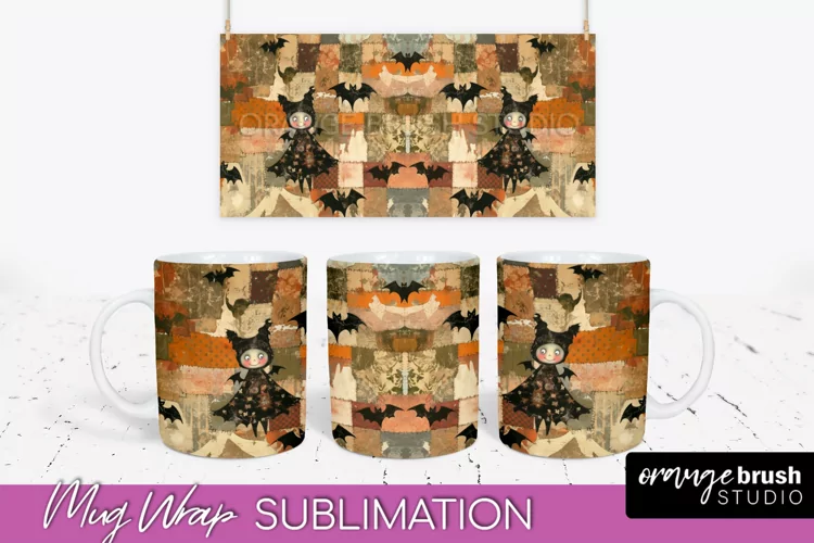 Ghost Mug Wrap - Patchwork Halloween Mug Sublimation
