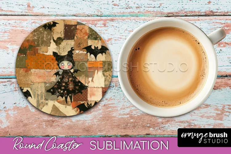 Ghost Coaster, Patchwork Halloween Round Coaster Sublimation