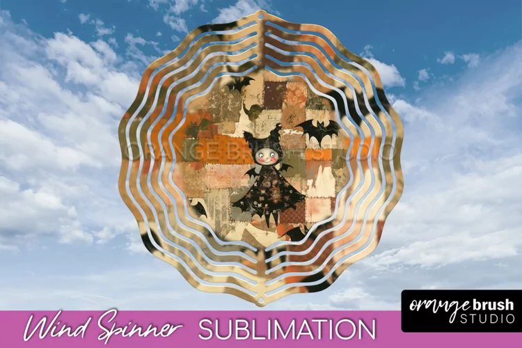 Patchwork Halloween Wind Spinner - Ghost Wind Spinner PNG