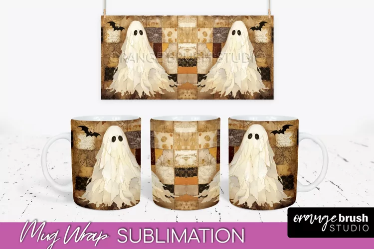 Ghost Mug Wrap - Patchwork Halloween Mug Sublimation