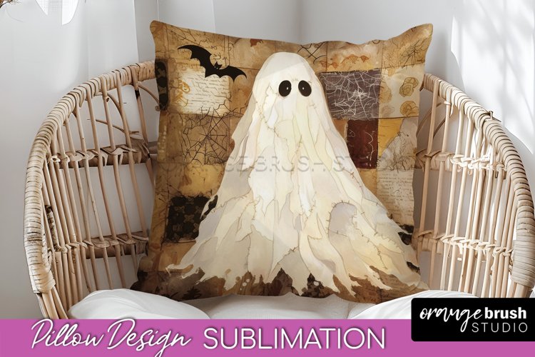 Patchwork Halloween Pillow Sublimation - Ghost Pillow Cover example image 1