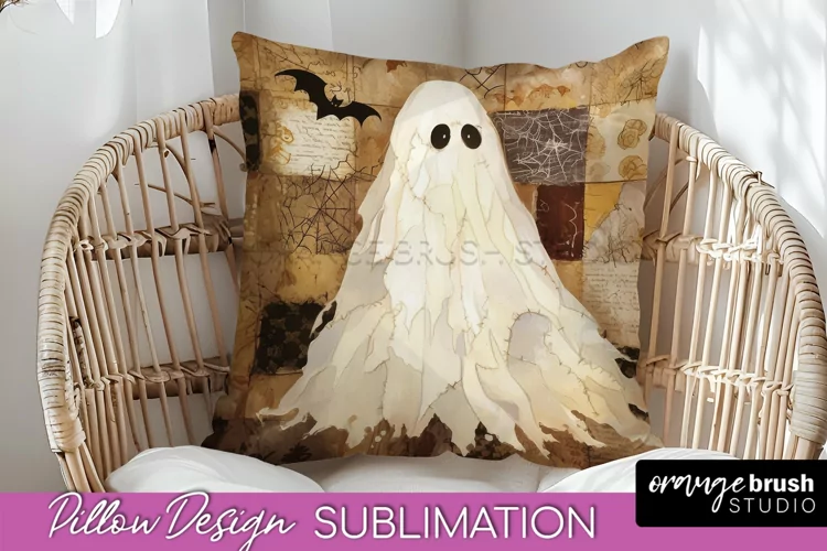 Patchwork Halloween Pillow Sublimation - Ghost Pillow Cover