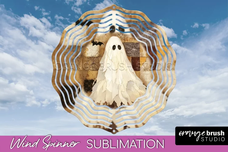 Patchwork Halloween Wind Spinner - Ghost Wind Spinner PNG