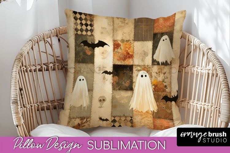 Patchwork Halloween Pillow Sublimation - Ghost Pillow Cover example image 1