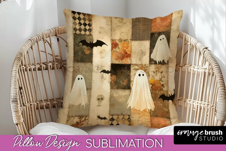Patchwork Halloween Pillow Sublimation - Ghost Pillow Cover