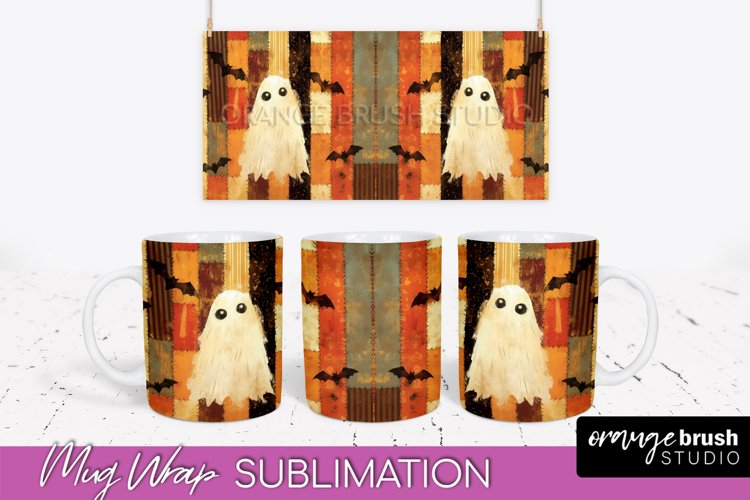 Ghost Mug Wrap - Patchwork Halloween Mug Sublimation example image 1