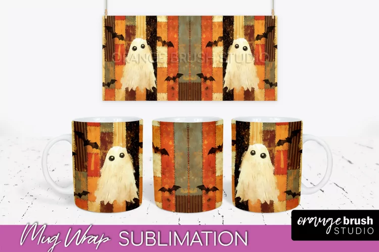 Ghost Mug Wrap - Patchwork Halloween Mug Sublimation