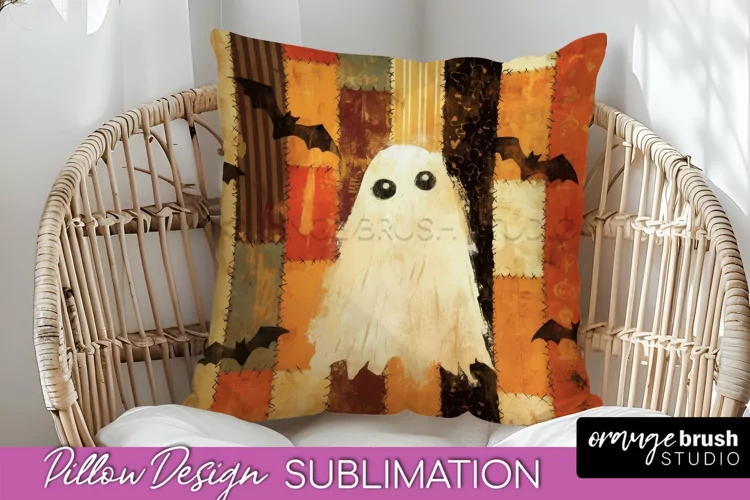 Patchwork Halloween Pillow Sublimation - Ghost Pillow Cover