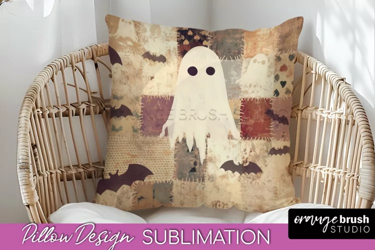 Patchwork Halloween Pillow Sublimation - Ghost Pillow Cover