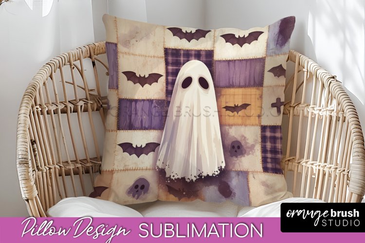 Patchwork Halloween Pillow Sublimation - Ghost Pillow Cover example image 1