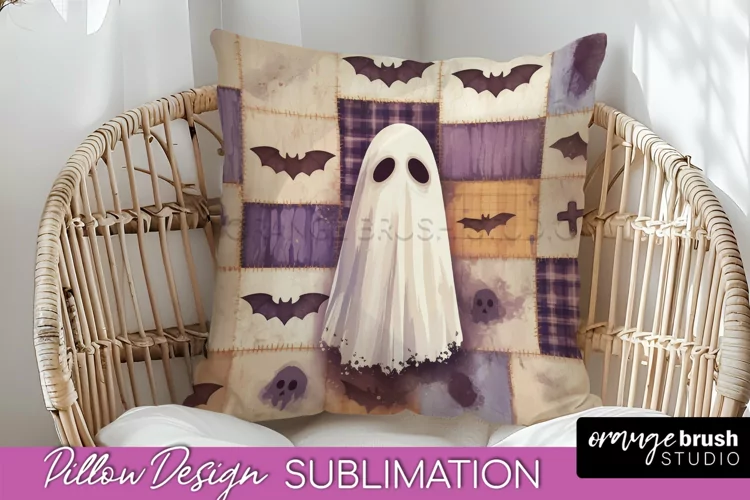 Patchwork Halloween Pillow Sublimation - Ghost Pillow Cover