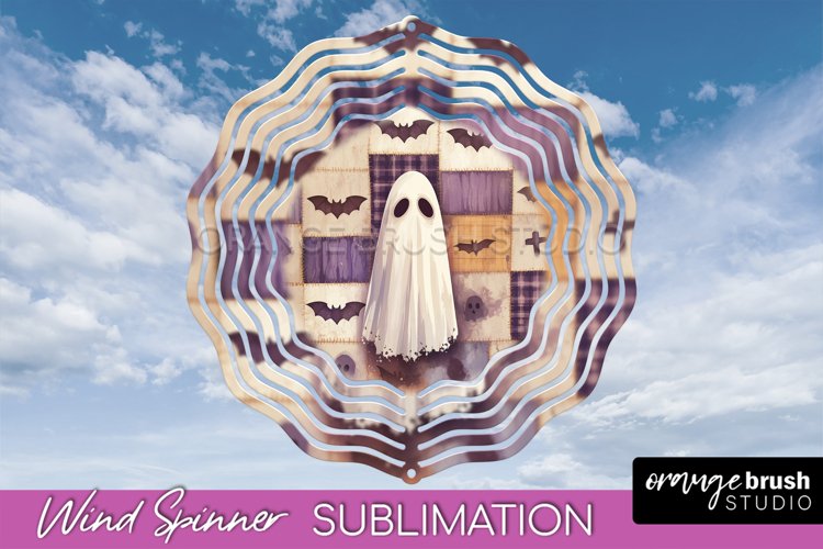 Patchwork Halloween Wind Spinner - Ghost Wind Spinner PNG example image 1