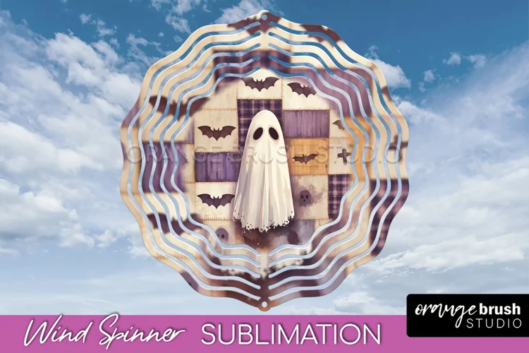 Patchwork Halloween Wind Spinner - Ghost Wind Spinner PNG
