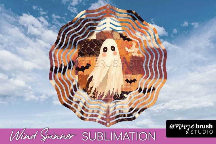 Patchwork Halloween Wind Spinner - Ghost Wind Spinner PNG