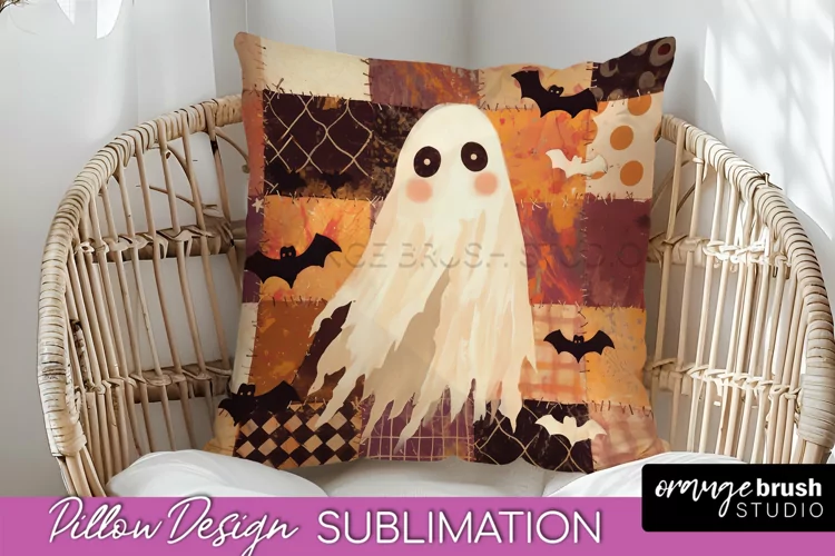 Patchwork Halloween Pillow Sublimation - Ghost Pillow Cover