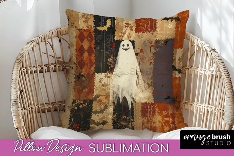 Patchwork Halloween Pillow Sublimation - Ghost Pillow Cover