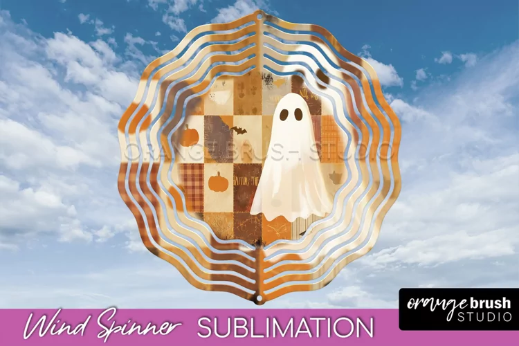 Patchwork Halloween Wind Spinner - Ghost Wind Spinner PNG