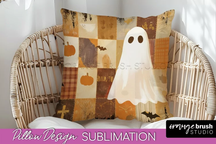 Patchwork Halloween Pillow Sublimation - Ghost Pillow Cover