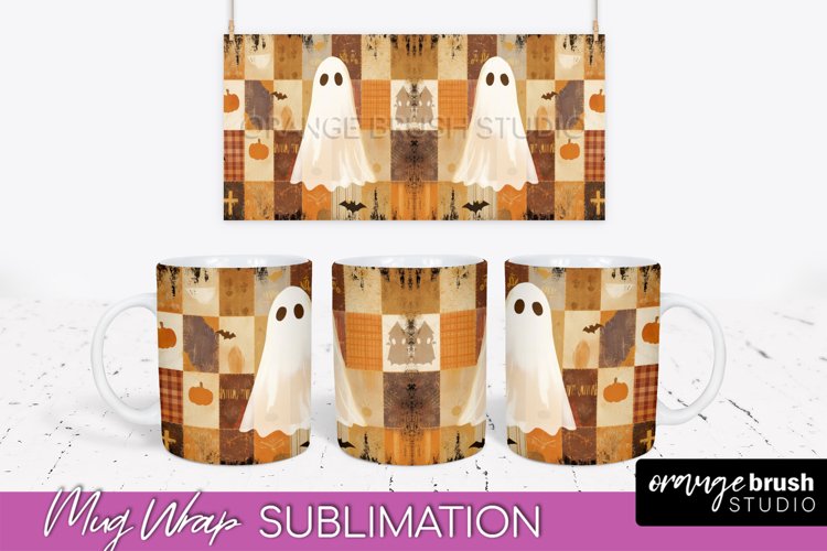 Ghost Mug Wrap - Patchwork Halloween Mug Sublimation example image 1