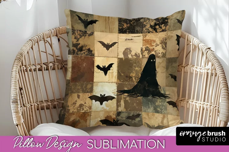 Patchwork Halloween Pillow Sublimation - Ghost Pillow Cover