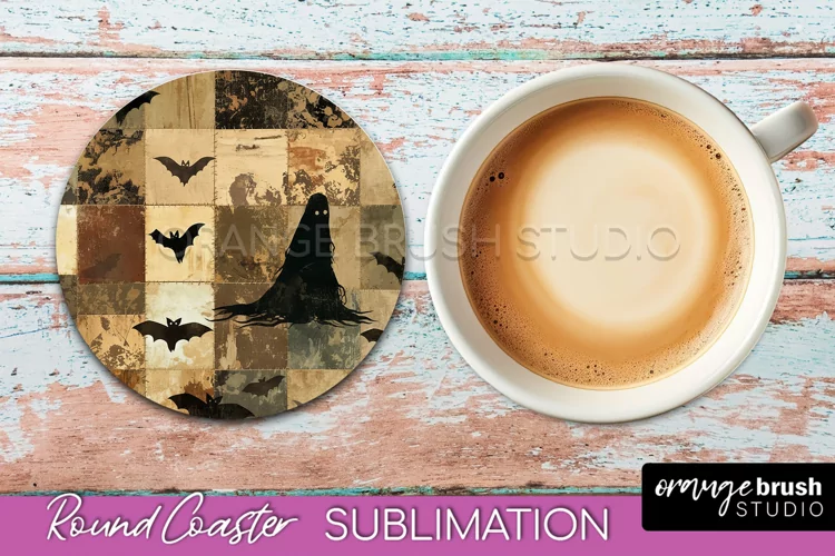 Ghost Coaster, Patchwork Halloween Round Coaster Sublimation