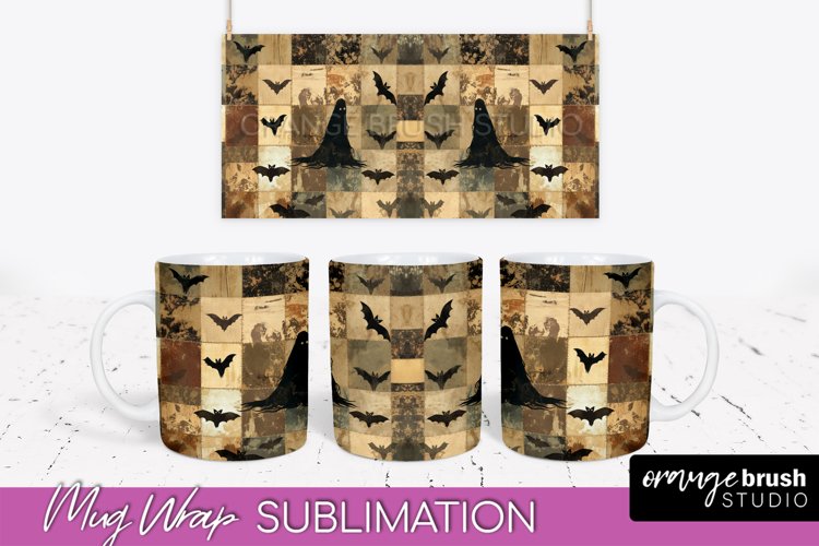 Ghost Mug Wrap - Patchwork Halloween Mug Sublimation