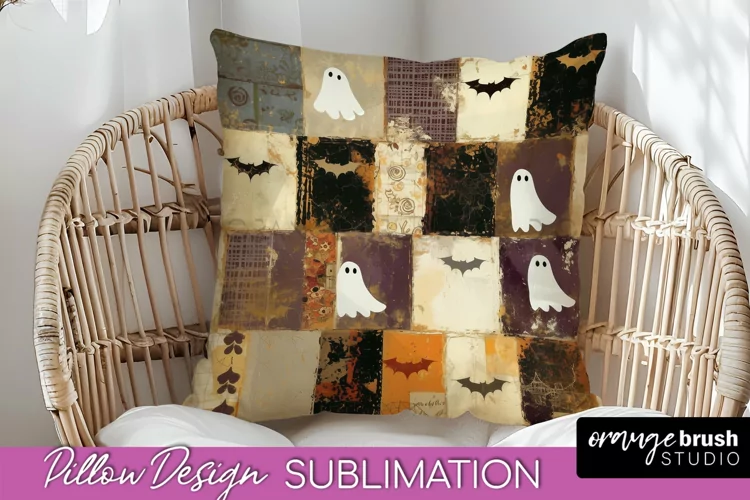 Patchwork Halloween Pillow Sublimation - Ghost Pillow Cover