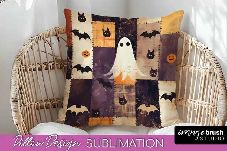 Patchwork Halloween Pillow Sublimation - Ghost Pillow Cover