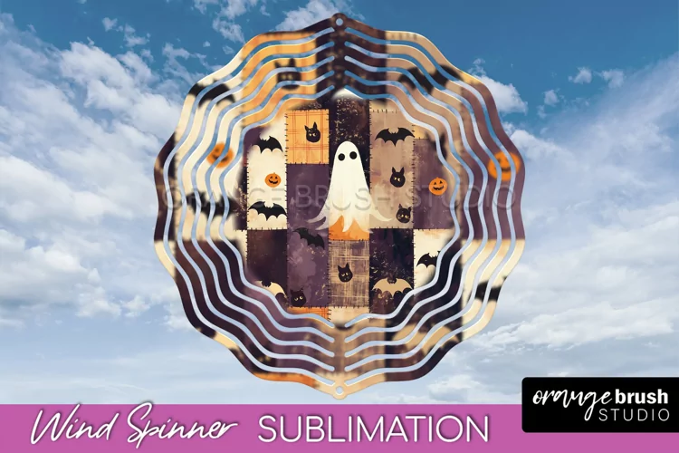 Patchwork Halloween Wind Spinner - Ghost Wind Spinner PNG