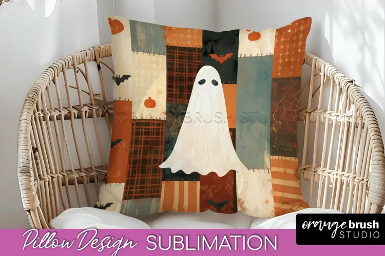 Patchwork Halloween Pillow Sublimation - Ghost Pillow Cover