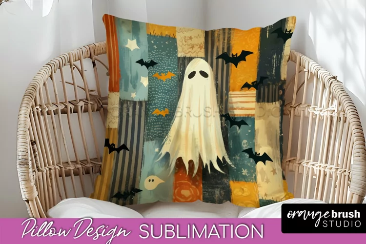 Patchwork Halloween Pillow Sublimation - Ghost Pillow Cover
