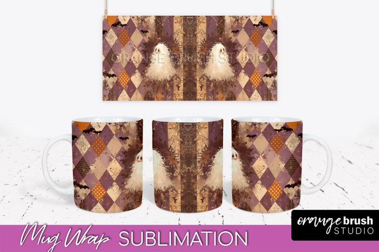 Ghost Mug Wrap - Patchwork Halloween Mug Sublimation example image 1