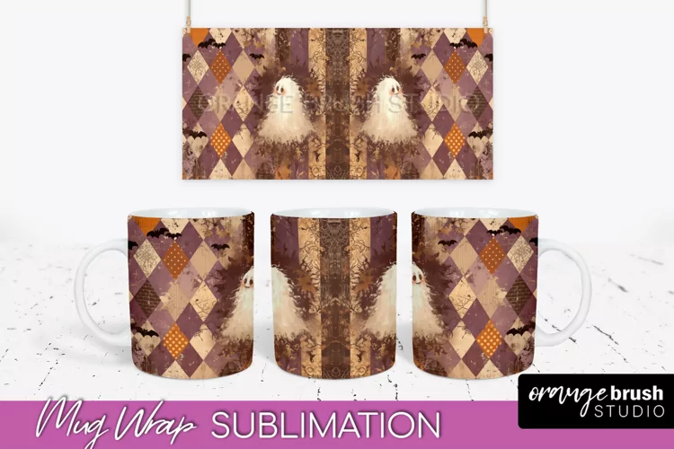 Ghost Mug Wrap - Patchwork Halloween Mug Sublimation