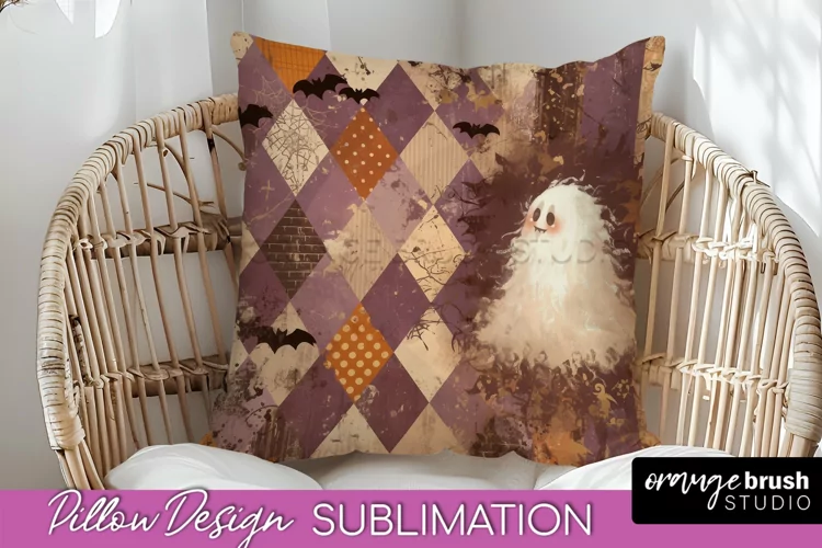 Patchwork Halloween Pillow Sublimation - Ghost Pillow Cover