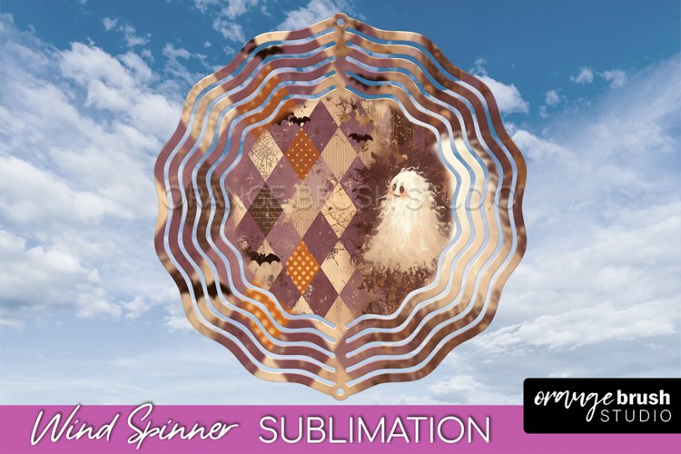 Patchwork Halloween Wind Spinner - Ghost Wind Spinner PNG example image 1