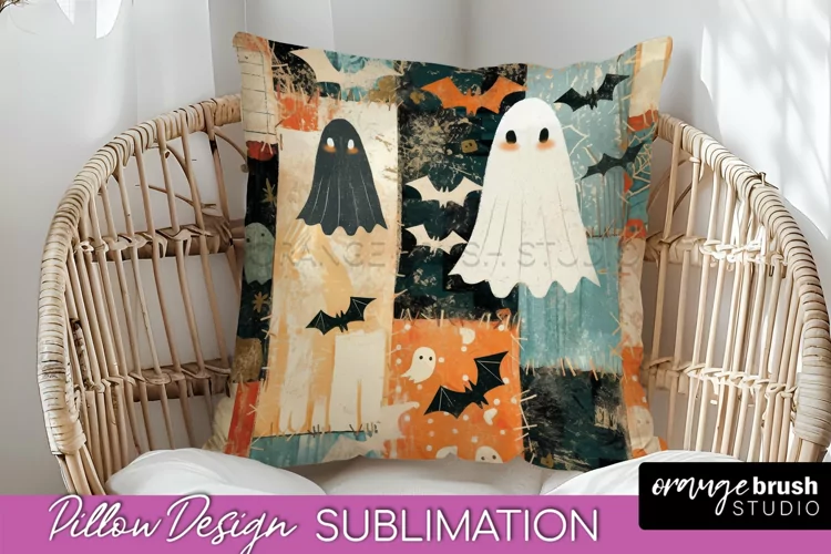 Patchwork Halloween Pillow Sublimation - Ghost Pillow Cover