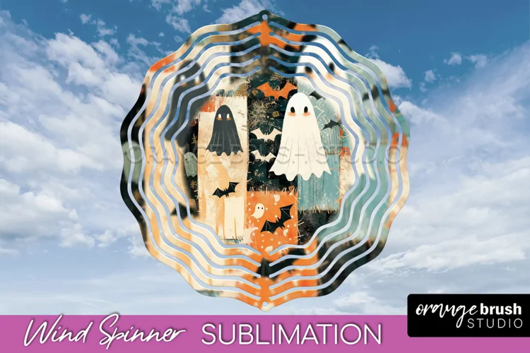 Patchwork Halloween Wind Spinner - Ghost Wind Spinner PNG