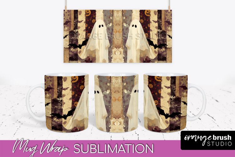 Ghost Mug Wrap - Patchwork Halloween Mug Sublimation example image 1